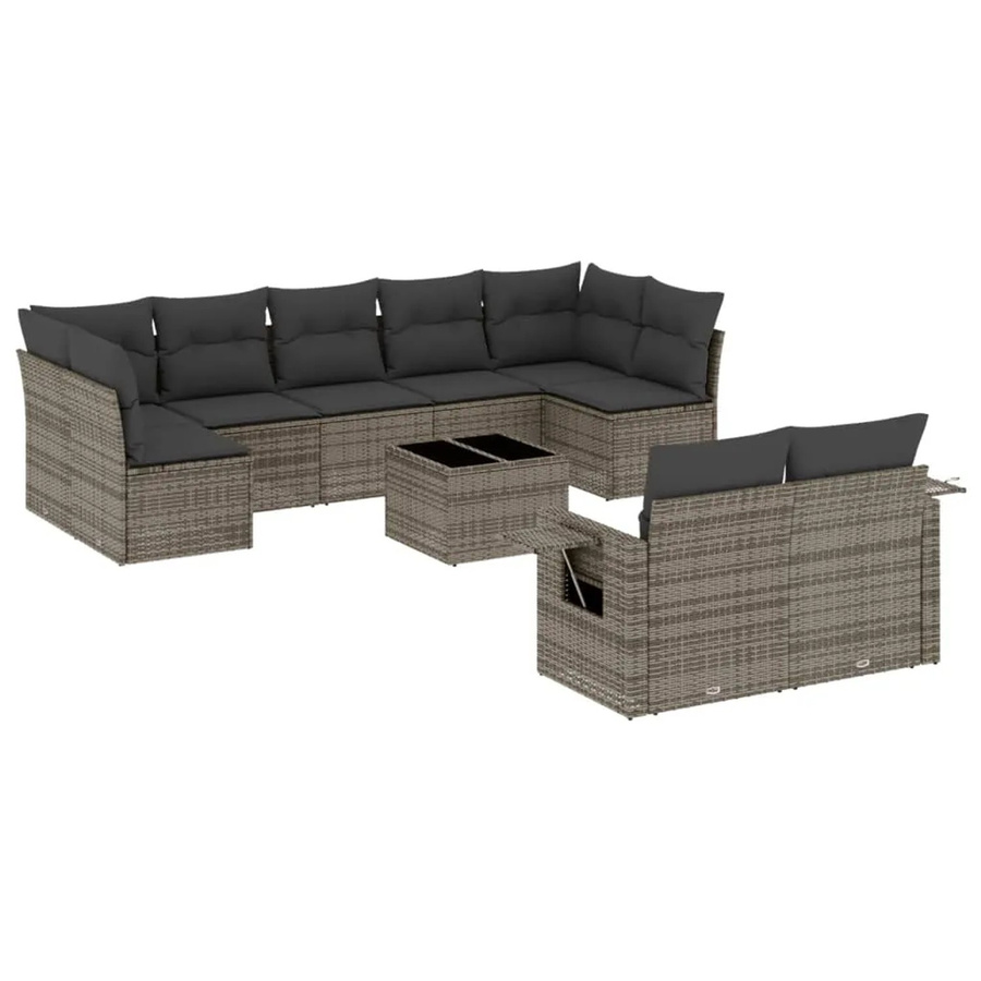 vidaXL 10-teilige Garten-Sofagarnitur aus Poly-Rattan mit Kissen in Grau - Bild 2