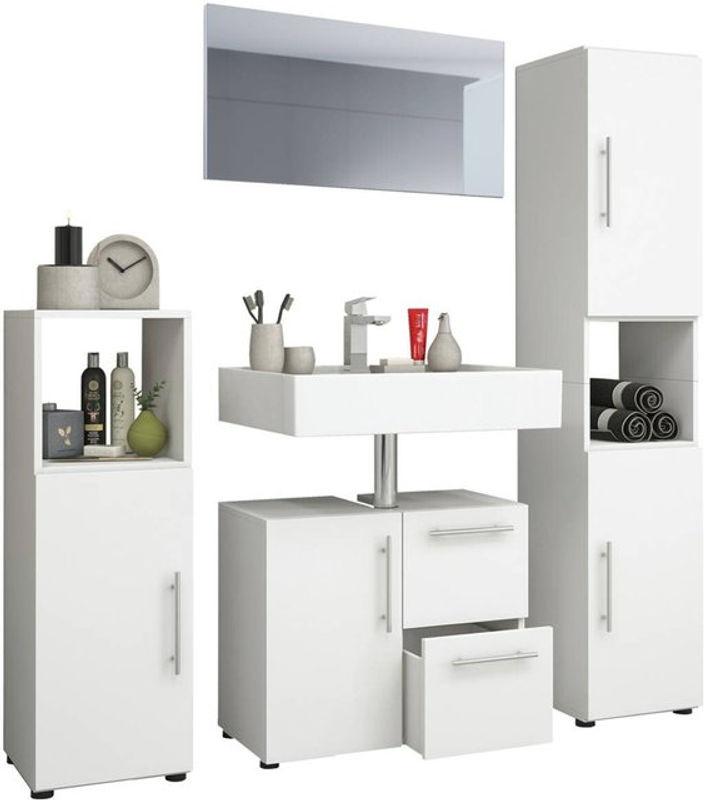 VCM Badmöbel-Set Flandu in Weiss, 4-teiliges modernes Badezimmer-Set mit Holzstruktur-Nachbildung, B/H/T: 61 x 51 x 32 cm - Bild 4
