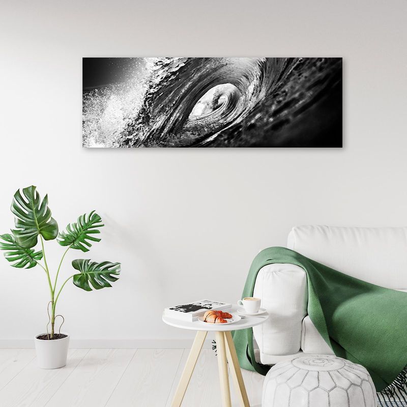 Feeby Leinwanddruck Schwarz-weiße Welle Abstrakt Maritim in Grau, B/H: 90 x 30 cm - Bild 2