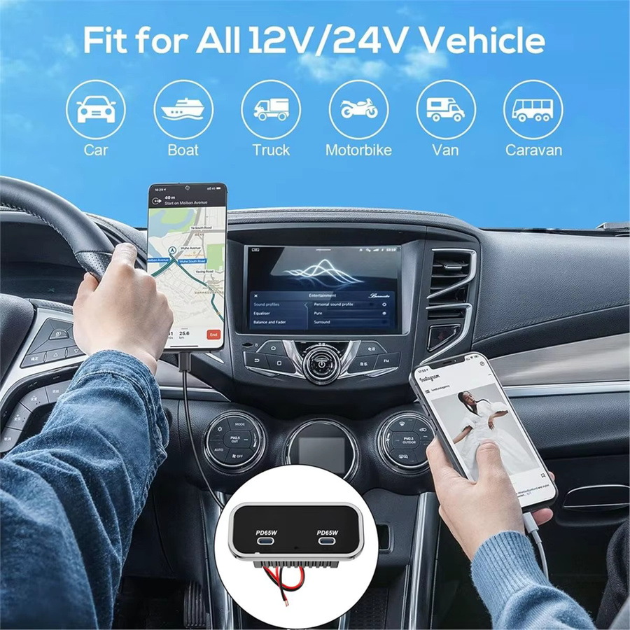 130W Auto-Ladegerät in Schwarz mit Dual 65W PD3.0 USB-C Anschlüssen für 12V/24V Wohnmobile, Boote, LKWs und Busse - Bild 5