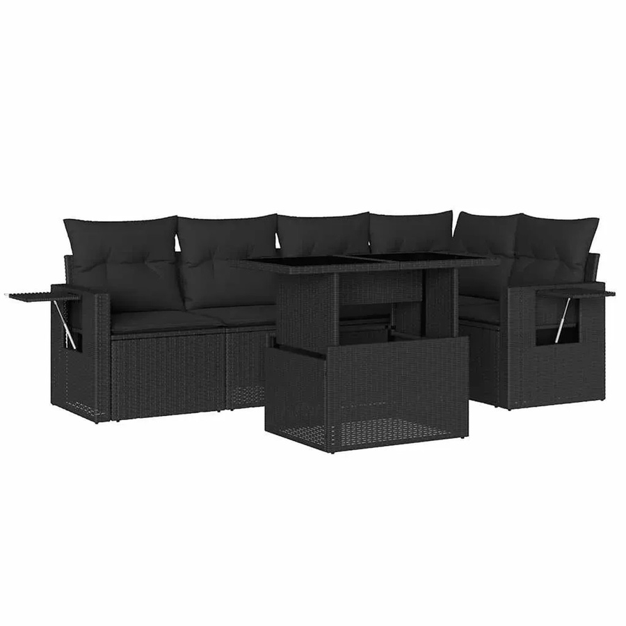 vidaXL 6-teilige Garten-Sofagarnitur aus schwarzem Poly-Rattan mit UV-beständigen Kissen und pulverbeschichtetem Stahlgestell - Bild 2