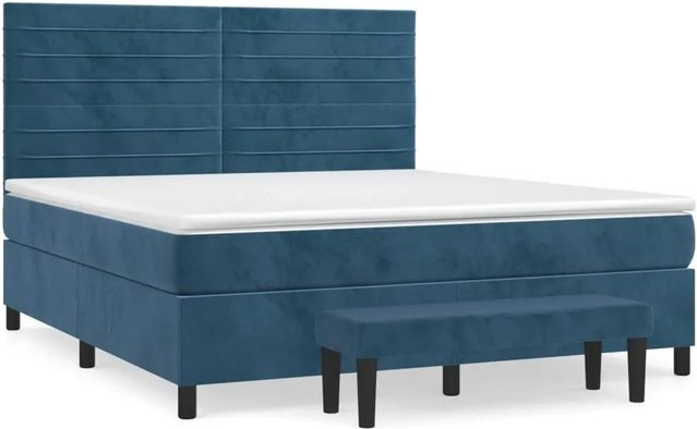 vidaXL Boxspringbett mit Matratze Dunkelblau Samt Hybrid-Design B/T/H: 160 x 200 x 128 cm - Bild 1