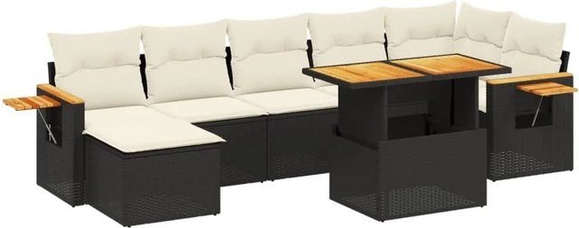 vidaXL 8-teilige Garten-Sofagarnitur aus Poly-Rattan und Akazienholz in Schwarz mit Kissen - Bild 1