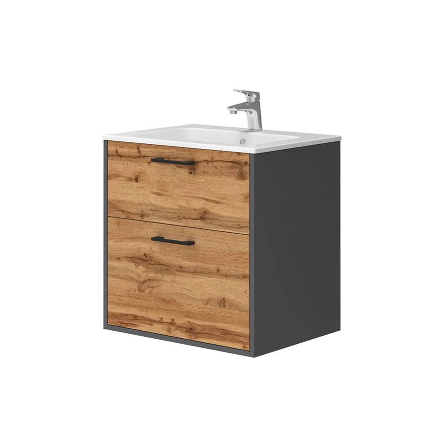 Vicco Badmöbel-Set Lanco in Anthrazit und Goldkraft Eiche mit Waschbecken und Spiegelschrank B/H: 61,5 x 62 cm - Bild 2