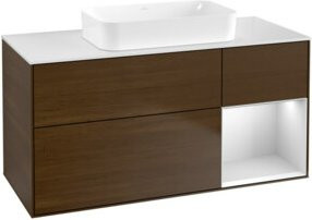 V&B Waschtischunterschrank Finion in Weiß und Walnuss-Furnier, B/T: 120 x 60 cm - Bild 1