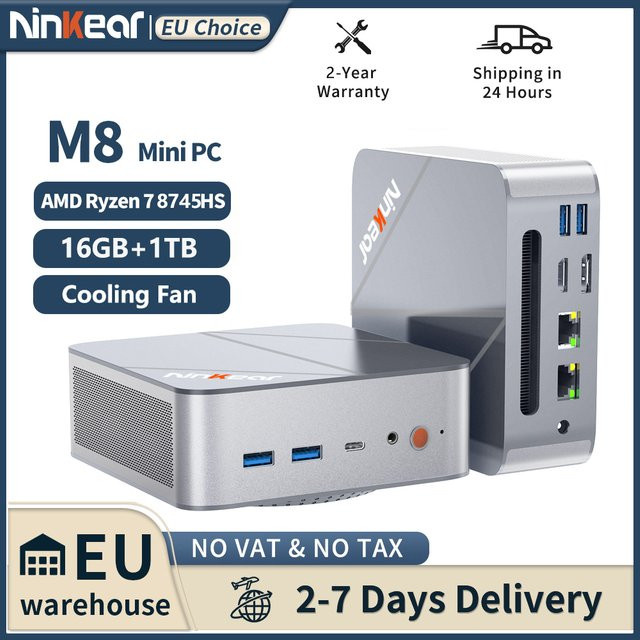 Ninkear Mini-PC mit AMD Ryzen 7 8745HS, 16GB RAM, 1TB SSD, Radeon 780M, WiFi 6, Dual 2.5G LAN, DP, HDMI, Type-C und Windows 11 Pro - Bild 1