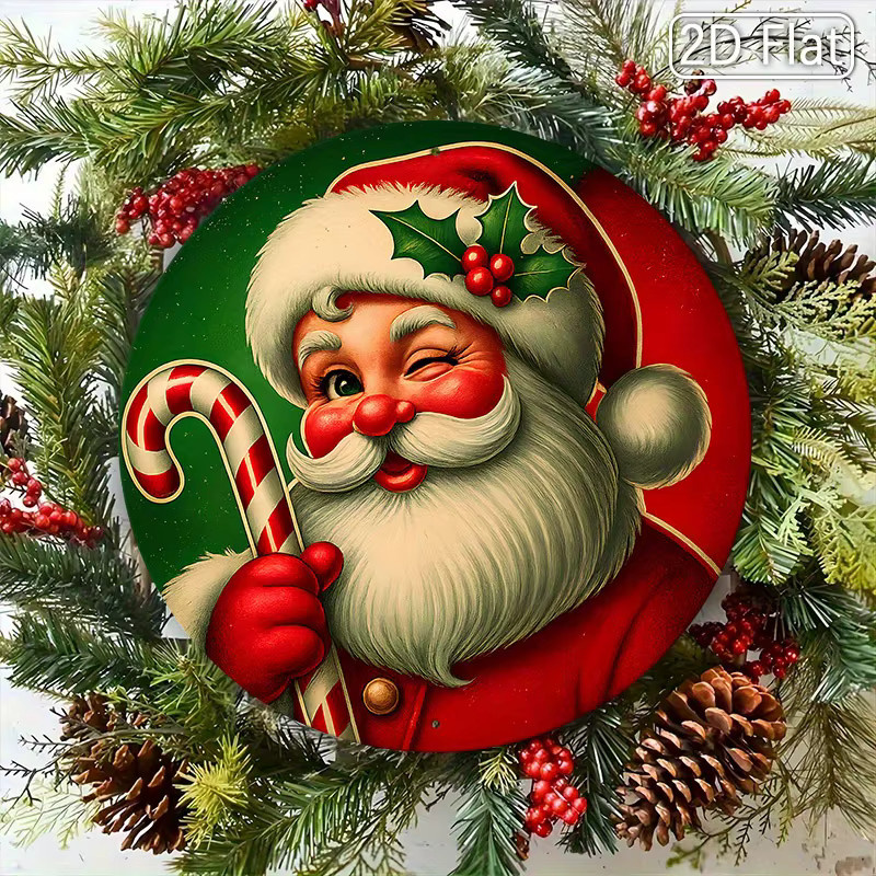 Runde Weihnachts-Wanddekoration von CIFBUY aus Metall mit Weihnachtsmann-Motiv, Mehrfarbig, Durchmesser: 20,3 cm - Bild 3