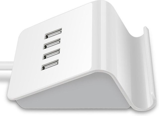 VAORLO USB 2.0 Mini Hub mit 4 Ports und Telefonhalter für Datenübertragung und Laden, Weiß - Bild 1