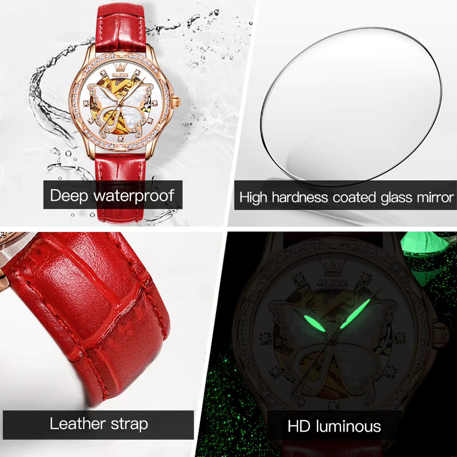 OLEVS Armbanduhr Automatik, Diamantbesetzt, Leder, Damen - Bild 3