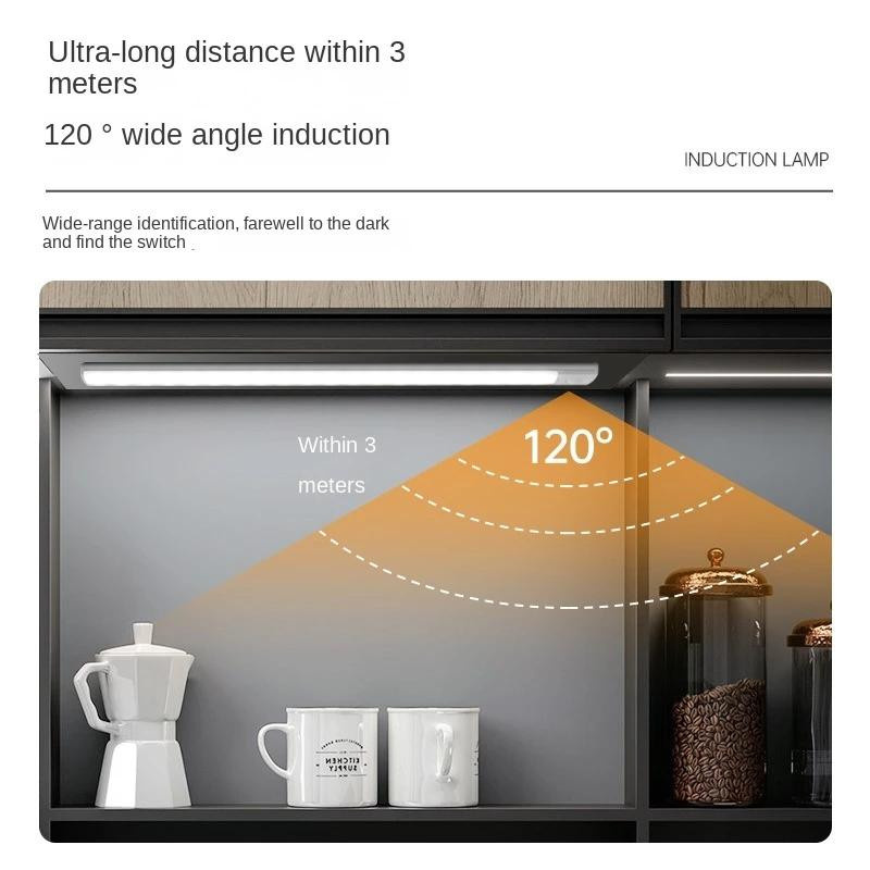 SHIJIN Light Intelligente LED-Lichtleiste mit Bewegungssensor und Induktion, kabellose magnetische COB-Lichtleiste für Kleiderschrank und Küche, dimmbar und wiederaufladbar, Breite: 30 cm, Farbe: Schwarz - Bild 3