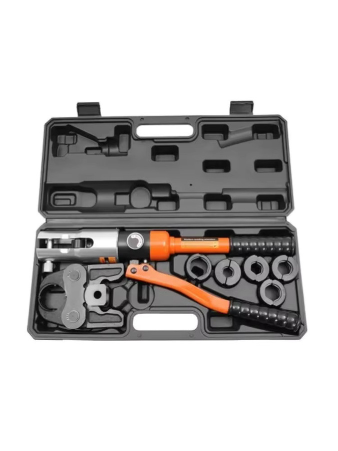 Bymaocar CW-1632 Hydraulisches Rohrpresswerkzeug und Manuelle Rohrzange in Orange mit 5 V-Matrizen V12-V28 für Kupferrohre, 10T Presskraft - Bild 4