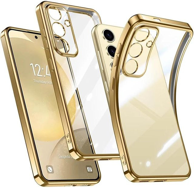 Luxus Silikon Hülle für Samsung Galaxy S24 S23 S22 S21 Plus FE Ultradünn Transparent mit Gold-Akzenten Stoßfest - Bild 1