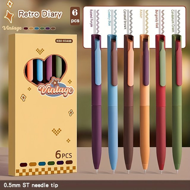 6-teiliges Set Gelstifte in Multicolour mit Druckknopf und ST-Spitze für glattes, schnelltrocknendes Schreiben - Bild 1