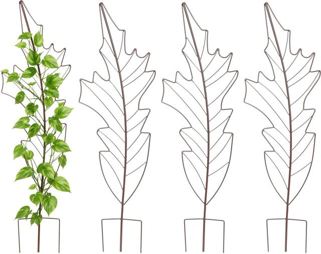 Relaxdays Rankgitter Blatt aus Stahl in Braun, 4er Set, wetterfest für Garten und Topfpflanzen, Höhe: 100 cm, Breite: 30 cm, Tiefe: 1 cm - Bild 1
