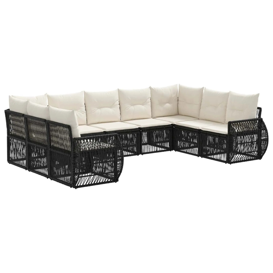 vidaXL Gartensofa-Set 9-teilig in U-Form aus Poly-Rattan mit Polstern, Schwarz und Cremeweiß - Bild 2