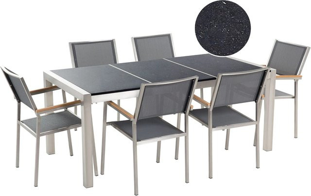 Beliani Gartentisch Set GROSSETO in Graphitgrau Poliert mit Edelstahl und Stein, B/T/H: 180 x 90 x 87 cm - Bild 1