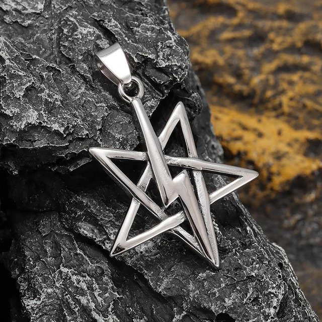 TuiYing Halskette, Pentagramm Anhänger, Messing, Schwarz, Unisex - Bild 1