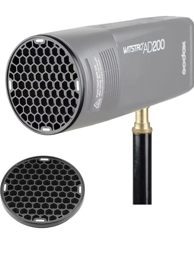 Godox AK-R1 Lichtformer-Set mit Barn Door, Snoot, Farbfiltern, Reflektor, Wabenfilter und Diffusor-Kugel für AD200, H200R und V1 Blitzköpfe in Grau - Bild 1