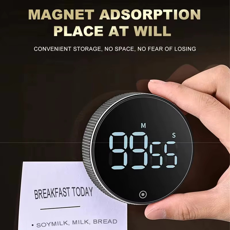 DINRGO Magnetischer Digitaler Küchentimer in Schwarz, Manueller Drehtimer als Mechanischer Kochtimer und Stoppuhr - Bild 2