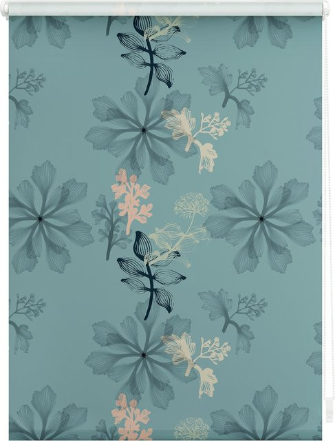 Lichtblick Rollo Klemmfix blickdicht Aqua Floral Blau - Bild 1