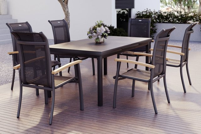 Hartman Alice Garten-Essgruppe in Xerix mit Aluminiumtisch und 6 Stapelsesseln, Tisch B: 180 bis 240 cm, T: 100 cm - Bild 1