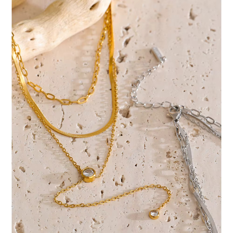 Yhpup Halskette Edelstahl, Gold, Zirkonia, Unisex - Bild 2