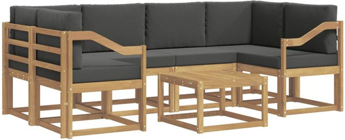 Modernes 7-teiliges Outdoor-Sofagarnitur Loungemöbel Set aus Akazie und Polyester von vidaXL in Weiß und Anthrazit - Bild 1