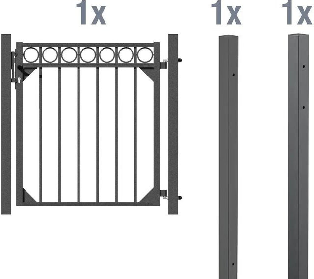 Metallzaun Einzeltor-Set Circle Anthrazit zum Einbetonieren, Breite: 100 cm, Höhe: 96,5 cm - Bild 1
