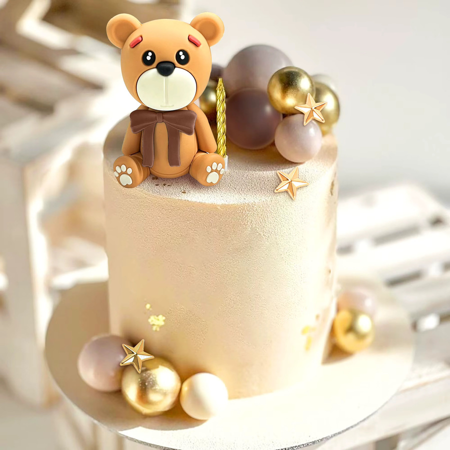 LaVenty Gender Reveal Party Kuchendekoration mit Teddybär in Braun - Bild 4