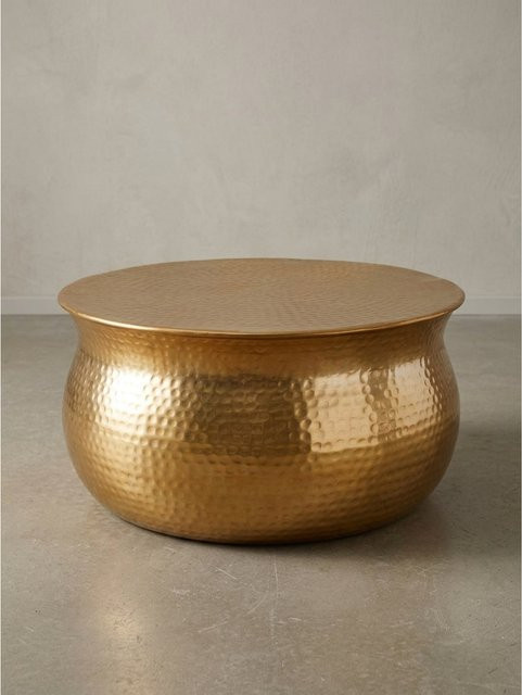 KADIMA DESIGN Couchtisch aus Aluminium im orientalischen Stil mit Hammerschlag-Design, Gold, B/T/H: 60 x 60 x 30 cm - Bild 1
