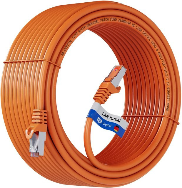 hb-digital LAN Kabel CAT 7 Rohkabel RJ45 S/FTP PiMF LSZH AWG 26 Orange, 20 m - Bild 1