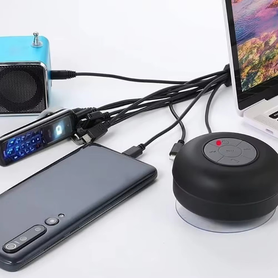 10-in-1 universelles Mehrkopf-Ladekabel mit USB-A Anschluss in Schwarz für Telefon, Kopfhörer, Lautsprecher und MP3 - Bild 2