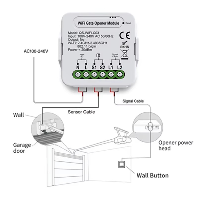 Tuya Zigbee 3.0 WLAN-Schaltmodul Intelligenter Garagentoröffner-Controller in Weiß Kompatibel mit Alexa und Google Home Assistant - Bild 4