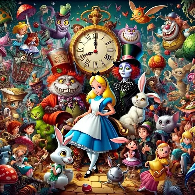 Disney Diamond Painting Kit Alice im Wunderland 5D Vollstickerei für Erwachsene, Multicolour, Durchmesser: 40 cm - Bild 1