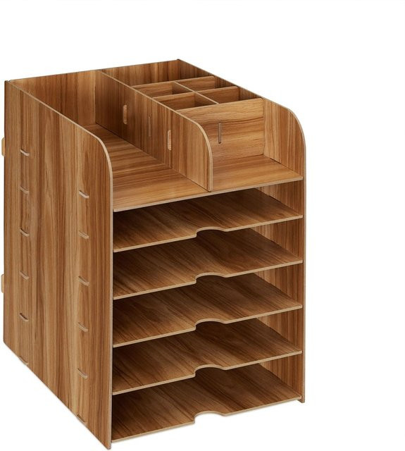 Relaxdays Schreibtisch Organizer aus MDF mit 12 Fächern für A4, Dunkelbraun, B/T/H: 34,5 x 25 x 32 cm - Bild 1