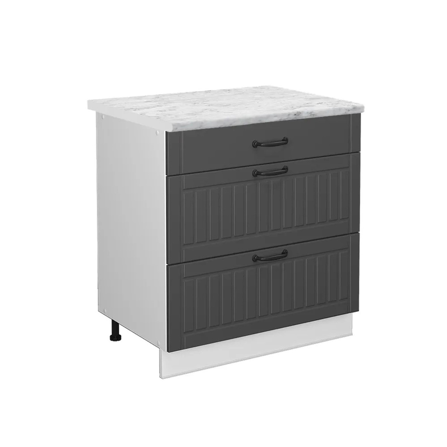 Vicco Küchenunterschrank Fame-Line in Anthrazit und Weiß im Landhausstil mit 3 Schubladen und Marmor-Optik, Breite: 80 cm - Bild 2