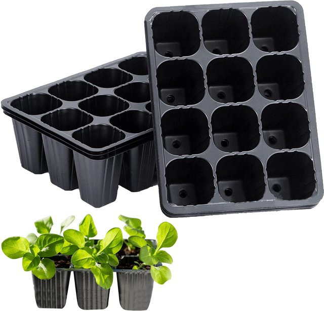 Sämlingset mit 12 Löchern für die Gemüseanzucht, schwarzes Anzuchttablett aus Kunststoff, B/T/H: 17,5 x 13,5 x 5,5 cm - Bild 1