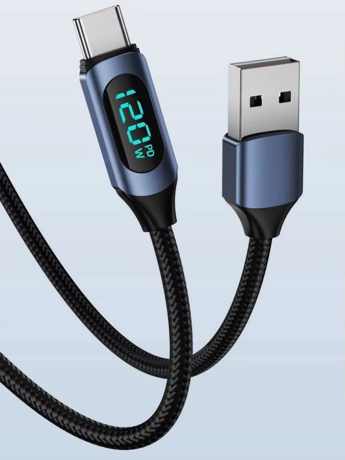 PD 120 W USB-A auf USB-C Datenkabel mit Digitalanzeige für Samsung Huawei Xiaomi OnePlus, Schwarz - Bild 7