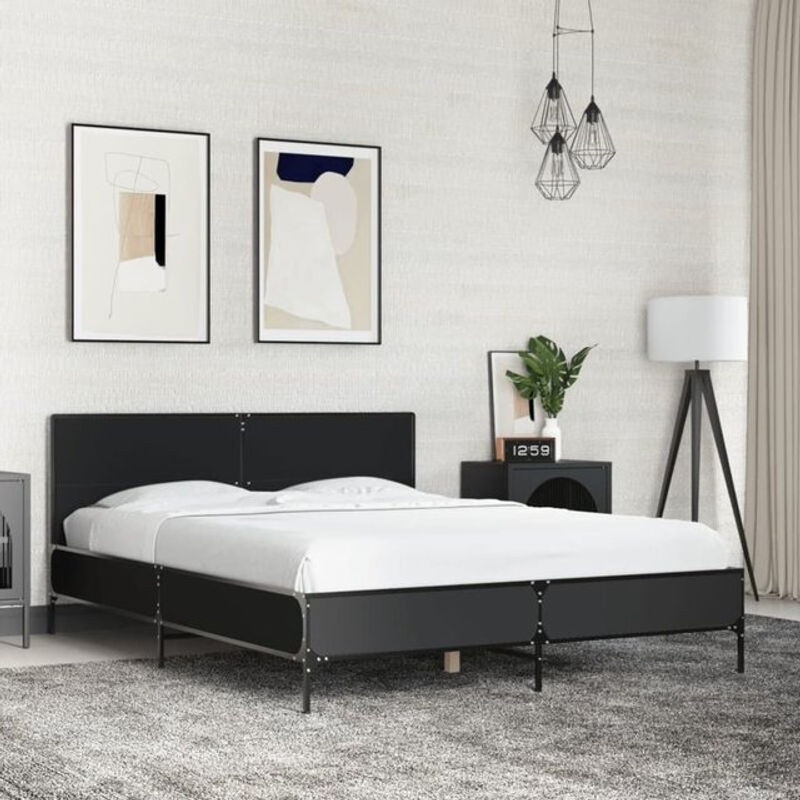 Vidaxl Bettgestell Modern in Schwarz aus Holzwerkstoff und Metall B/T/H: 140 x 200 x 80 cm - Bild 1