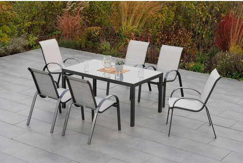 Merxx Gartenmöbelset Amalfi 7-teilig aus Aluminium und Textil in Silber/Grau/Orange, stapelbar - Bild 1