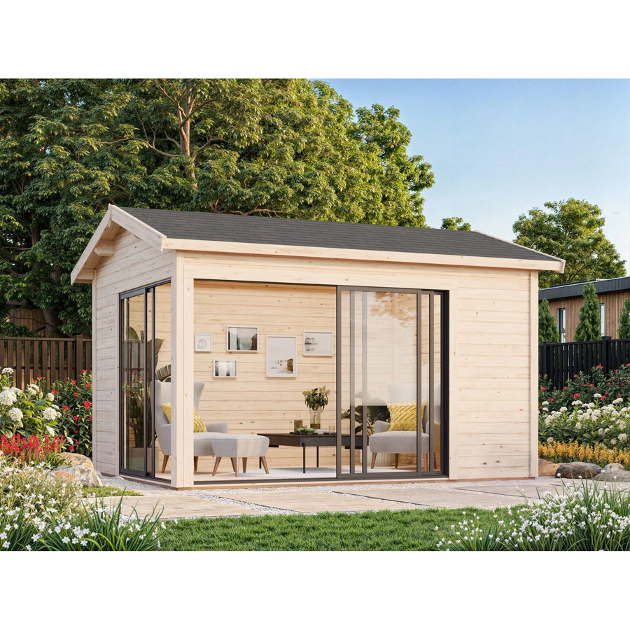 Palmako Gartenhaus Amanda Slide Plus aus Fichtenholz in Grau, B/T: 390 x 300 cm - Bild 2