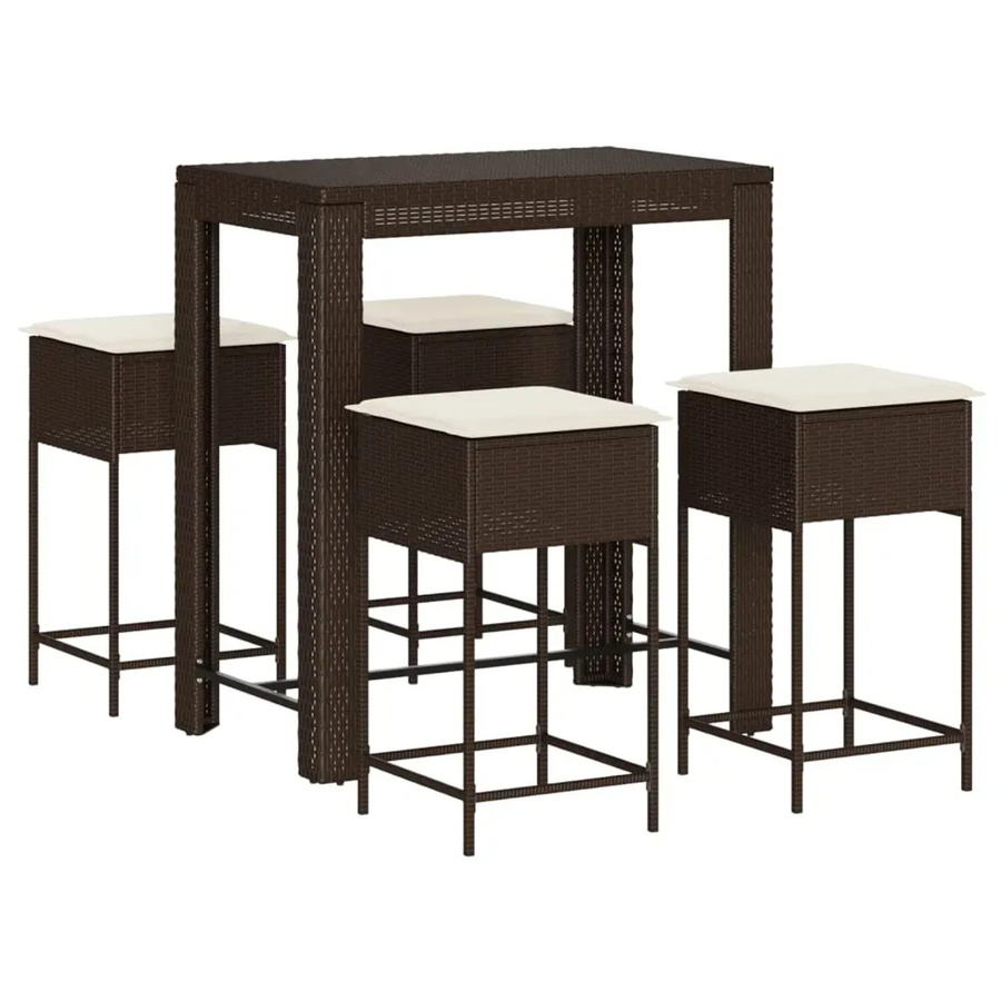 vidaXL 5-tlg Gartenbar-Set aus braunem PE-Rattan mit cremeweißen Kissen für Garten und Terrasse - Bild 2
