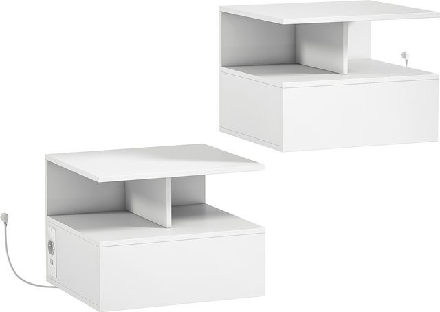 HOMCOM 2er-Set hängende Nachttische mit Ladestation in Weiß, modernes Design mit Schublade und offenem Fach, B/T/H: 40 x 35 x 30 cm - Bild 1