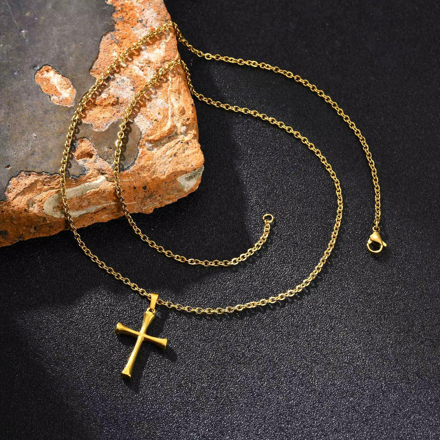 Halskette Kreuz, Edelstahl, Gold, Herren - Bild 4