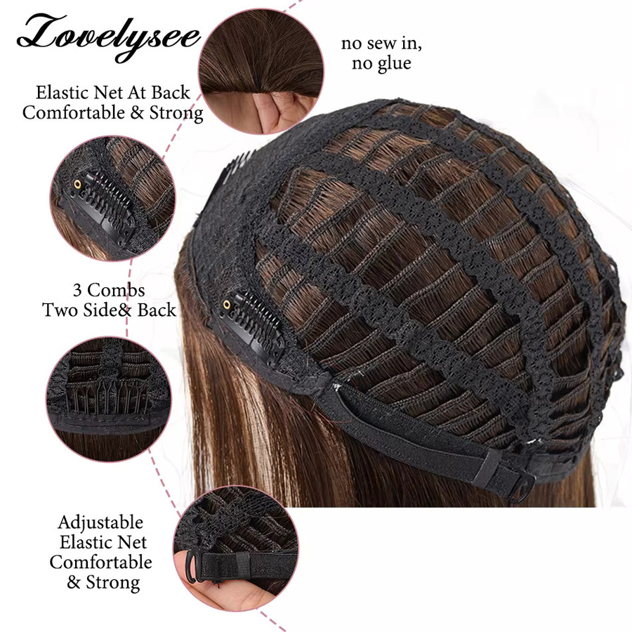 Lovelysee Echthaar Perücke mit Clip-in-Haarverlängerungen, braun, Damen - Bild 3