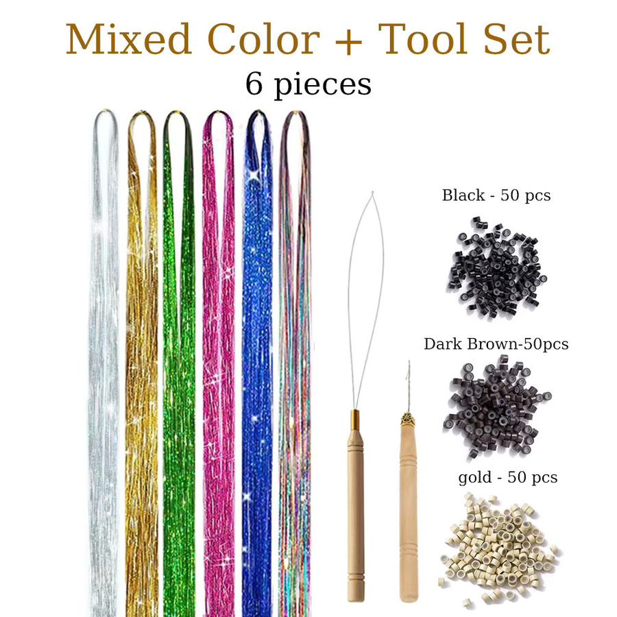 Synthetisches Haar-Glitzer-Set, 48 Zoll, 1200 Strähnen, 12 Farben, Unisex - Bild 2