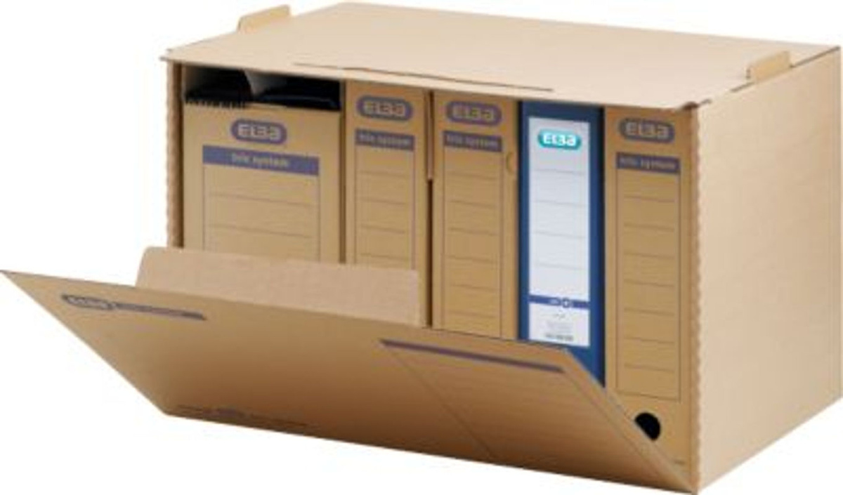 Elba Archivcontainer Tric für A4, stapelbar mit Frontklappe, Wellpappe, naturbraun, 5 Stück, B: 510 mm, T: 330 mm, H: 360 mm - Bild 3