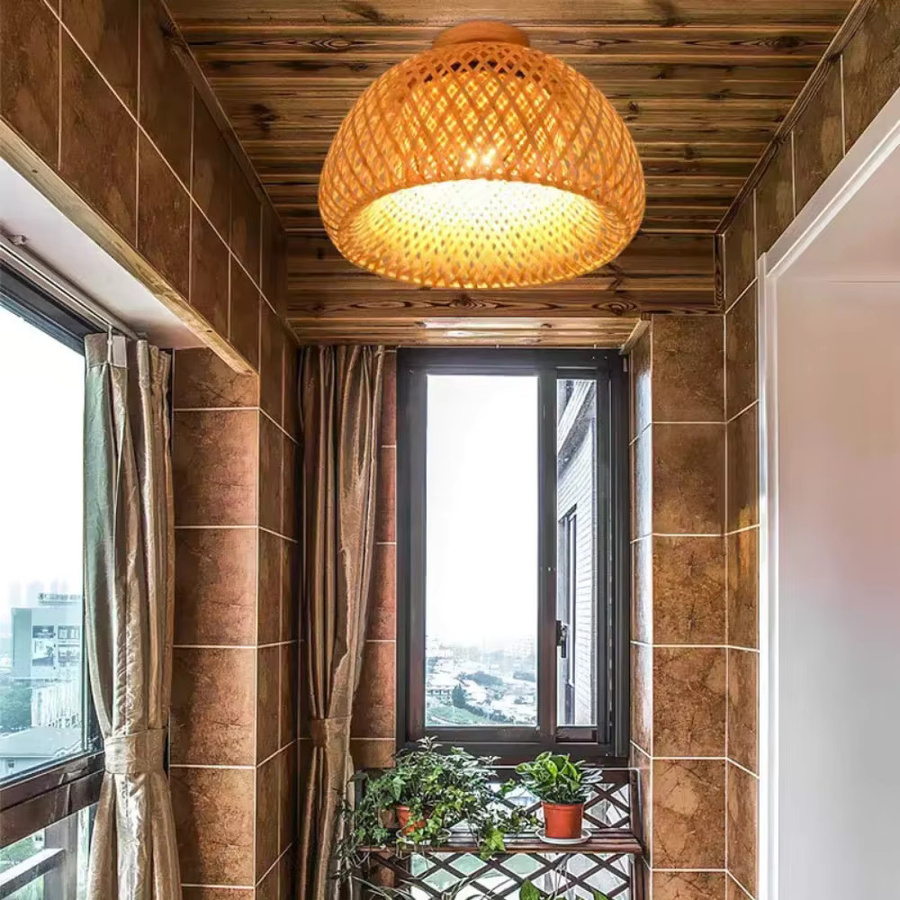 JOYINLED Moderner Bambus Kronleuchter in Braun für Garten, Schlafzimmer und Balkon - Bild 4