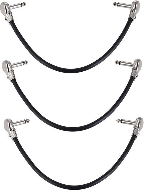 Ammoon Gitarren-Effektpedal Patchkabel mit silberfarbenem rechtwinkligem 1/4 Zoll Stecker und schwarzem PVC, 3er Pack, Länge: 30 cm, Farbe: Grau/Schwarz/Silber - Bild 1