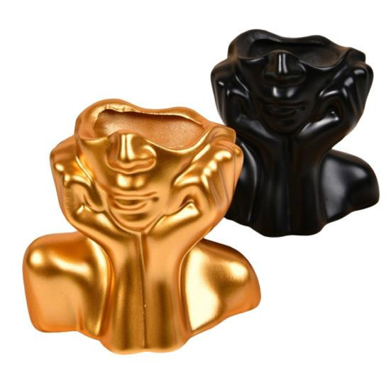 Moderne Harzgesichtsvase von Outdeer in Schwarz, abstrakte Kunstvase mit weiblicher Form als dekorativer Blumentopf - Bild 2